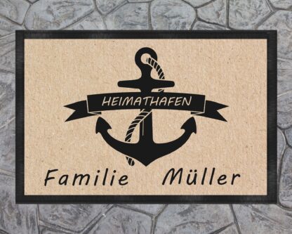 personalisierte Fußmatte Heimathafen, 60 x 40 cm, robust, rutschfest, langlebig
