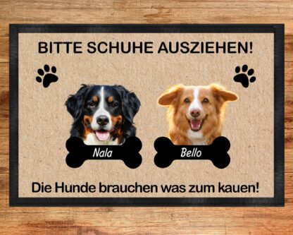 Lustige Fußmatte Hund – „Bitte Schuhe ausziehen, der Hund braucht was zum Kauen“ – Geschenk für Hundebesitzer – 40x60 cm – Bild 3