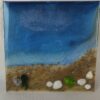 Strand und Meer auf Leinwand - 30x30 cm Epoxidharz-Kunstwerk mit Strand und Muscheln – Bild 3