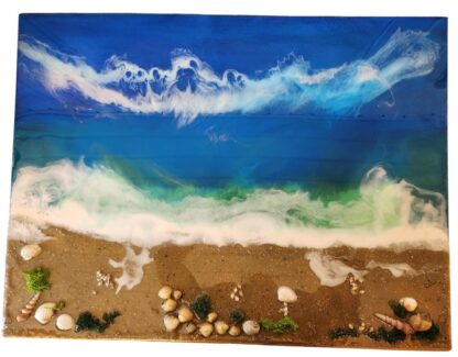 Strand und Meer auf Leinwand - 60x80 cm Epoxidharz-Kunstwerk mit Strand und Muscheln